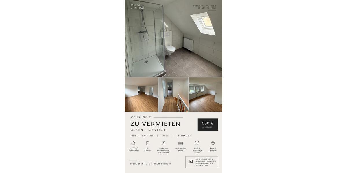 Dachgeschoßwohnung Olfen - 2 Zimmer, 90 m&sup2;, 850&euro; | Angebot:27602798