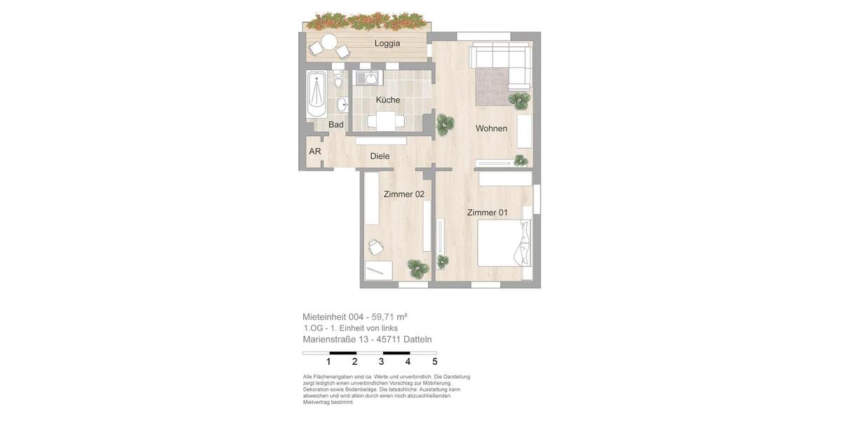 Etagenwohnung Datteln - 3 Zimmer, 60 m&sup2;, 478&euro; | Angebot:26029173