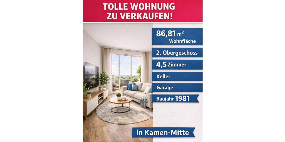Etagenwohnung Kamen - 4.5 Zimmer, 87 m&sup2;, 185.000&euro; | Angebot:26740937