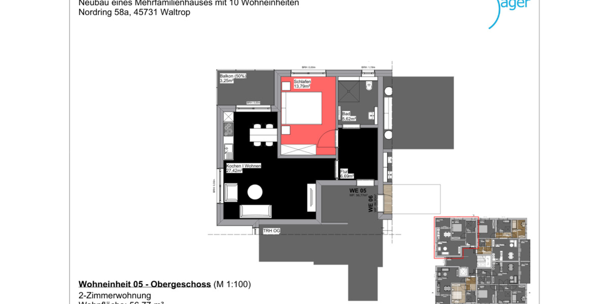 Etagenwohnung Waltrop - 2 Zimmer, 57 m&sup2;, 824&euro; | Angebot:24428778