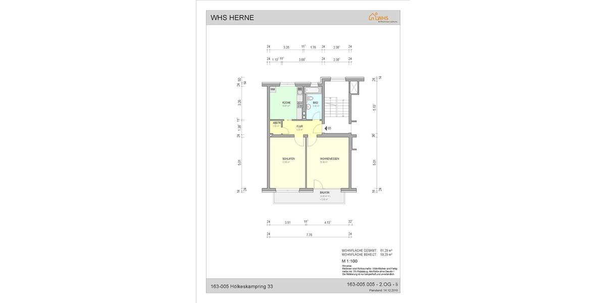 Etagenwohnung Herne Altenhöfen - 2.5 Zimmer, 61 m&sup2;, 460&euro; | Angebot:25328594