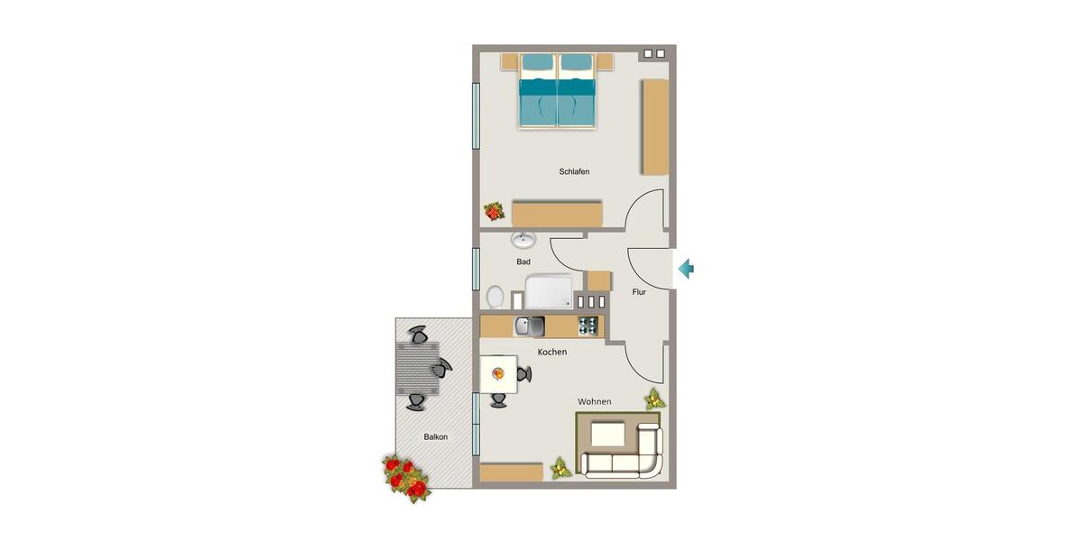 Erdgeschoßwohnung Dortmund Innenstadt West - 1.5 Zimmer, 41 m&sup2;, 471&euro; | Angebot:26527110
