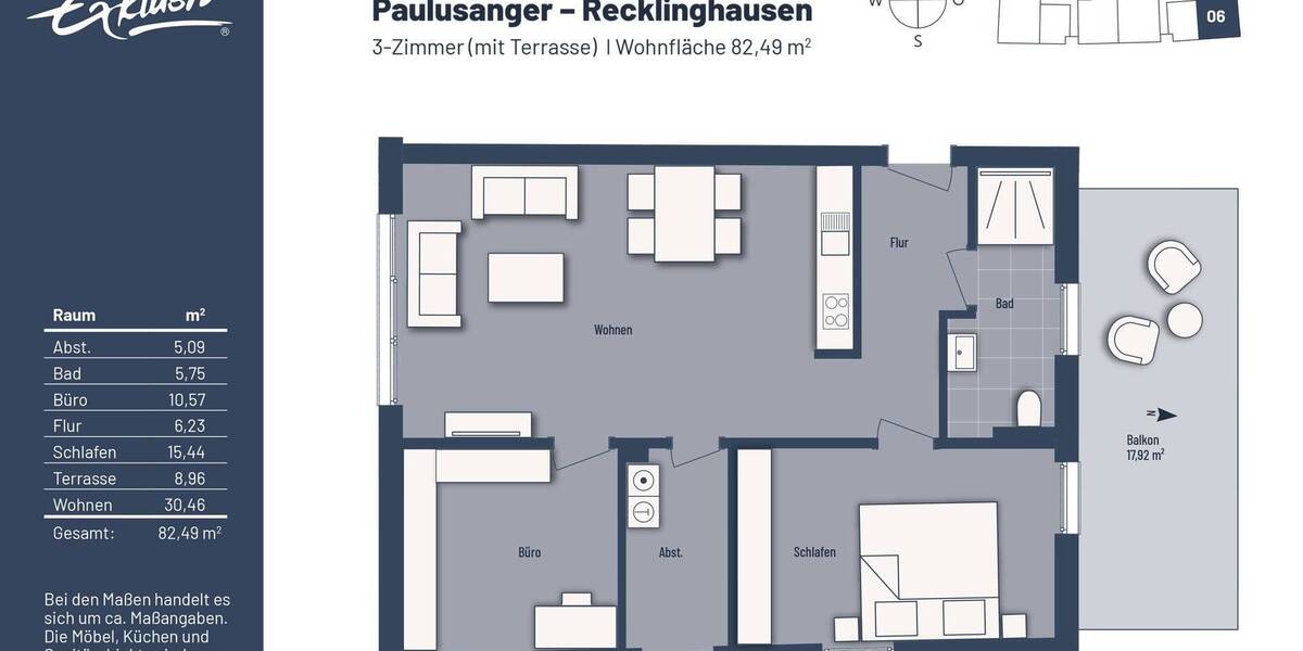 Etagenwohnung Recklinghausen Stadtmitte - 3 Zimmer, 82 m&sup2;, 369.000&euro; | Angebot:25690412