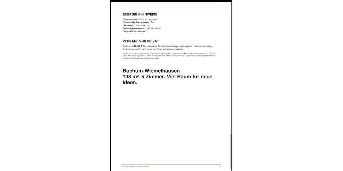 Etagenwohnung Bochum Querenburg - 5 Zimmer, 103 m&sup2;, 240.000&euro; | Angebot:27263706